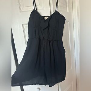 Black Bow Romper With Pockets